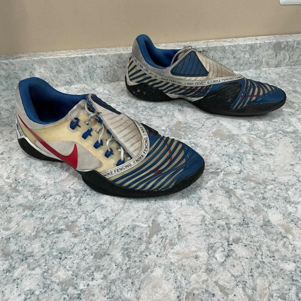 Nike Fencing Shoes Ballestra Size 11 Blue White Red Asymmetric Lacing Athletic